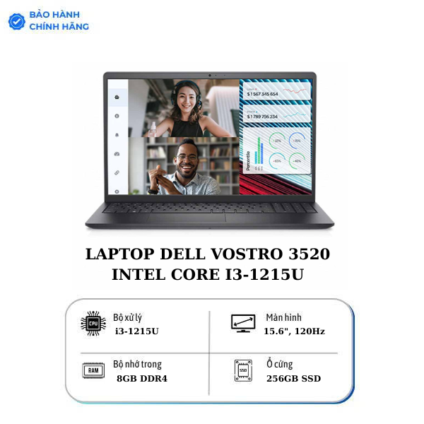 Laptop Dell Vostro 3520 (i3 1215U 8GB/512GB SSD/15.6 inch FHD 120Hz/Dos/Đen)