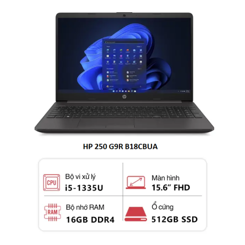 Laptop HP 250 G9R B18CBUA (i5 1335U/16GB RAM/512GB SSD/15.6 FHD/Win11/Đen)