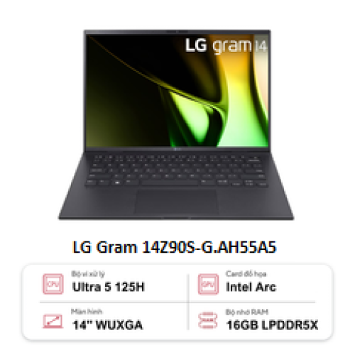Laptop LG Gram 14Z90S-G.AH55A5 (Ultra 5-125H16GB RAM512GB SSD14.0 inch WUXGAWin 11 Home PlusĐen)
